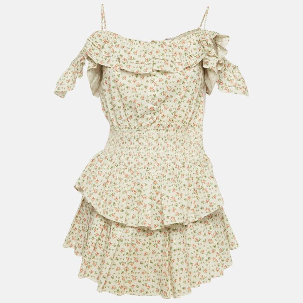 Sagaza Cream Floral Print Tiered Mini Dress S